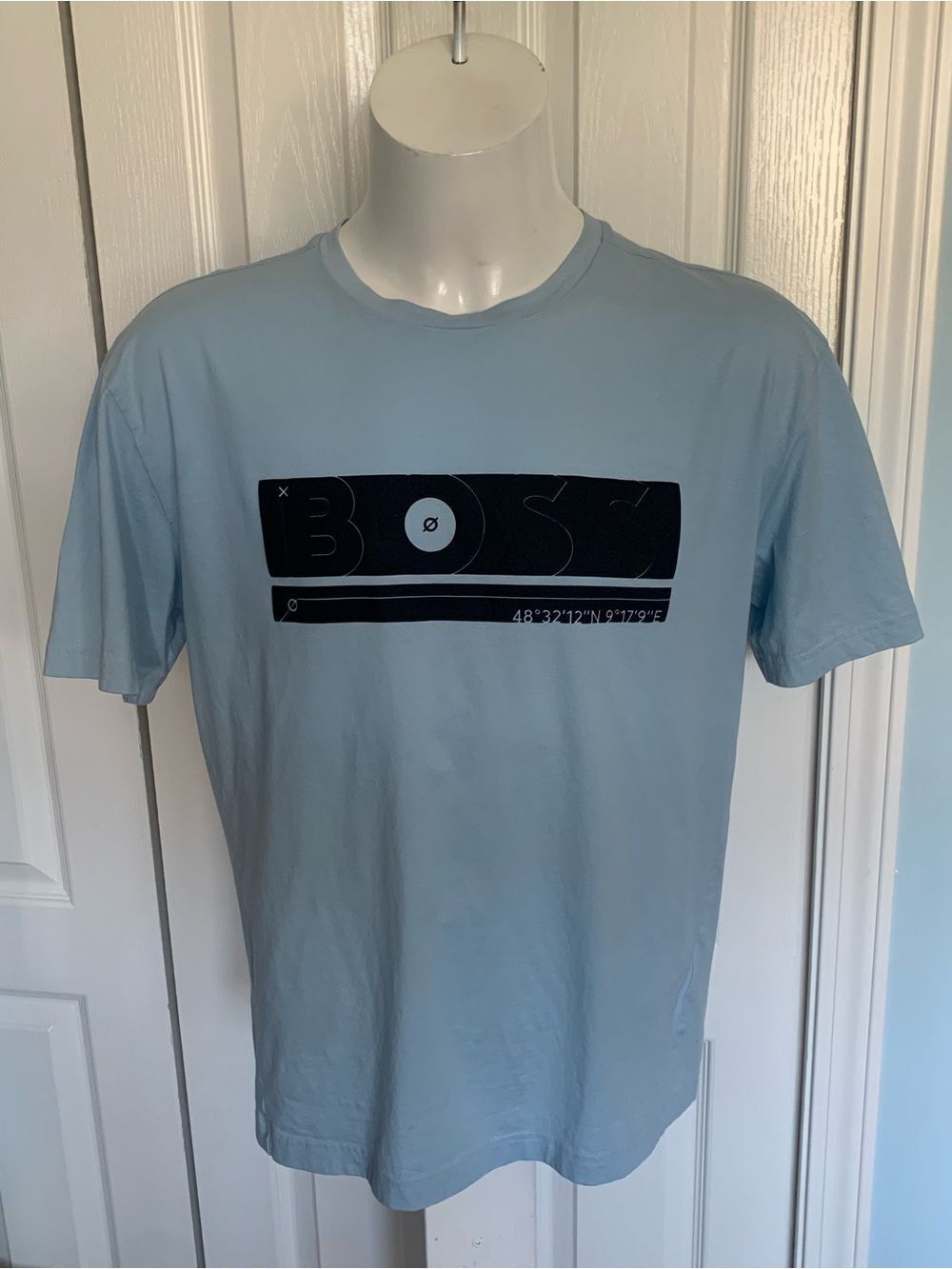 BOSS Light Blue Tee with Black Logo Panel